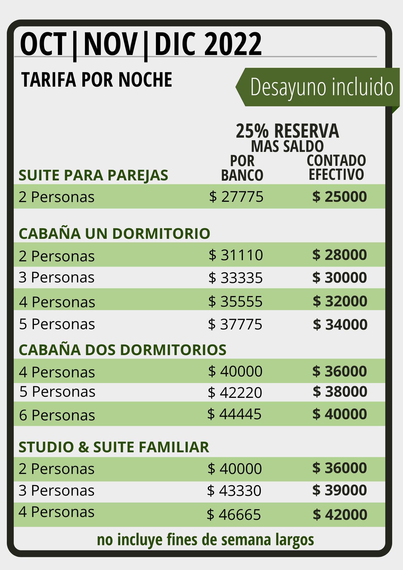 Tarifas temporada baja